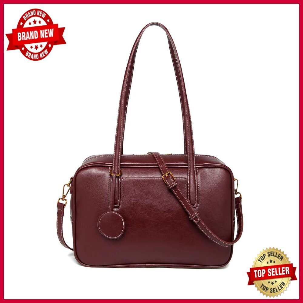 Large Vegan Leather Boston Bag, Adjustable Strap, Multiple Pockets, Travel Tote